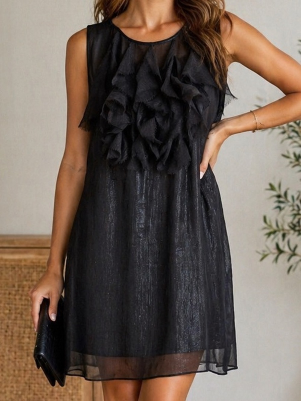 KindLikeLove Black Ruffle Front Sheer Shift Dress Size Large